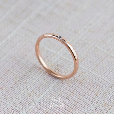 Pretty Moment แหวนเพชรเดี่ยวแบบมน cz น่ารัก หนา 2 mm  สีเงิน สีโรสโกล สีทอง สแตนเลส แข็งแรง ทนทาน คงสภาพ ของขวัญ