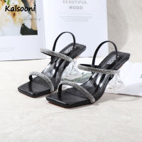 Kalsooni 2021 New Summer One line rhinestone womens sandals y thick heel comfortable sandals and slippers