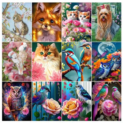 【YF】 Animals 5D Diamond Painting Kits Cat Owl Birds and Flowers Full Drill Handwork Embroidery Mosaic Home Decor Gift