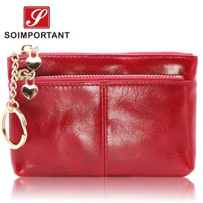 ZZOOI Luxury Women Wallets Genuine Oil Wax Leather Zipper Coin Purse Female Mini Credit Card Walet Small Lady Money Bags With Key Ring