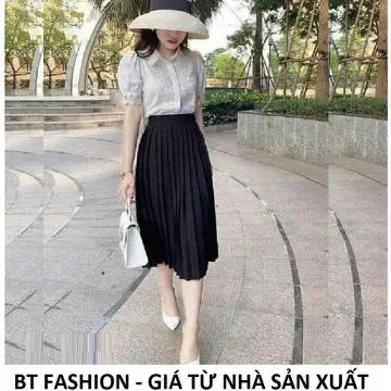 Chân váy dài xếp ly tặng kèm thắt lưng cùng màu  Lazadavn