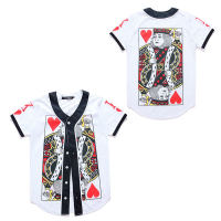 up to date 3d Red heart king Brand Tshirt Men Summer style V-Neck fashion Baseball Jerseys Cardigan Unisex Button Down Tee Shirt