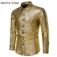 Glossy Gold ไนท์คลับเสื้อสำหรับชาย Steampunk Designer เสื้อผ้า Vinatge Disco Party Prom Stage Party Dress เสื้อบุรุษ Streetwear