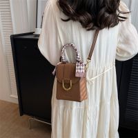 Fashion Simple Casual Mobile Phone Bag Solid Color Fashionable Girl Handbag Korean Version ins Shoulder Messenger Exquisite Silk Scarf Embellishment Small Square 【AUG】