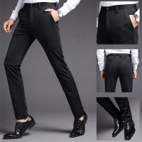 Men Pants Spring Summer Autumn Fashion Casual Formal Slim Fit Straight Stretch Long Business Suit Chinos Slacks Black Blue