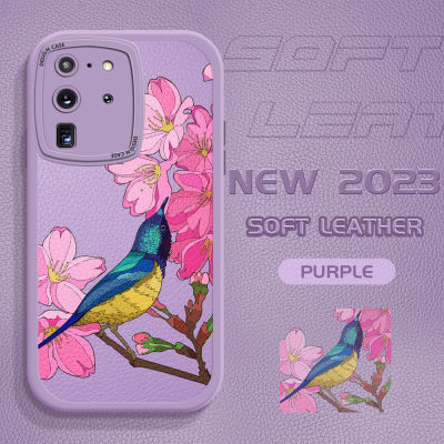 เคสโทรศัพท์ลายนกกระจอกดอกไม้แบบบางเฉียบสำหรับ Samsung S20กาแล็คซี่เคสหลังหนังซิลิโคน PU ปกหนัง