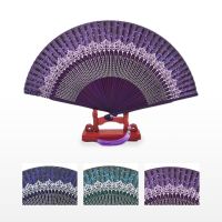 【CW】 Color changing crown fan women 39;s folding fan lace color changing fashion folding fan Hanfu photography Green Black Green fan