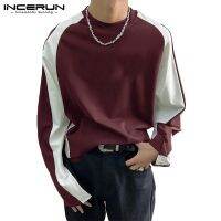 ♝☃✷ Incerun เสื้อลําลอง ดีไซน์ตัดกัน สีตัดกัน