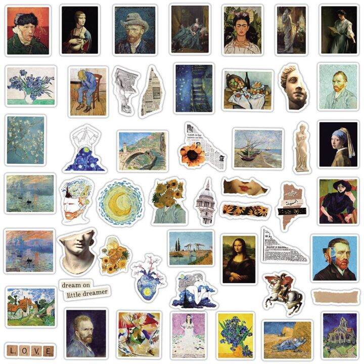 10-30-50pcs-famous-artist-work-van-gogh-aesthetic-stickers-car-guitar-motorcycle-luggage-suitcase-diy-classic-toy-sticker-gift-stickers-labels