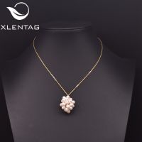 XlentAg Fresh Water Pearl White Flower Cluster Pearl Pendant 925 Sterling Silver Necklace Women Party Fine Jewellery GN0138