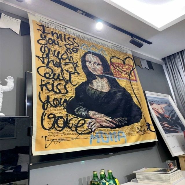 Macrame Mona Lisa Nordic Tapestry แขวนผนังสไตล์โบฮีเมียนผนังห้องตกแต่งการตกแต่งบ้านด้วยการแขวนประดับอุปกรณ์เสริมห้องนอนโพลีเอสเตอร์
