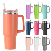 ⊙℗☄ 40OZ Straw Insulation Cup with Handle Portable Car Stainless Steel Coffee Water Bottle LargeCapacity Travel BPA Free Thermal Mug