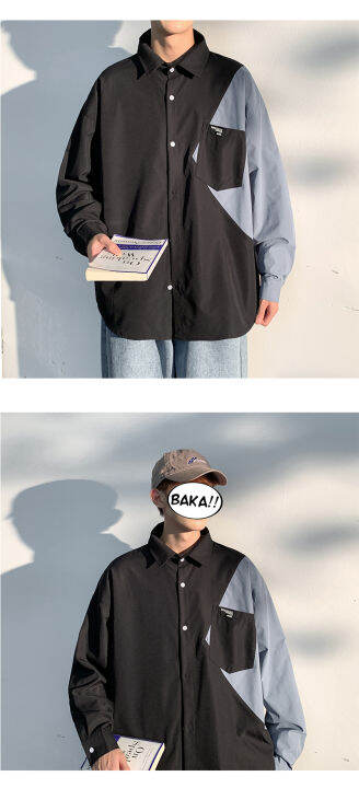 gmakzd-เสื้อเชิ้ตแขนยาวคอปกผู้ชาย-เสื้อวัยรุ่นลำลองแบบมีกระเป๋า-oversize-ลายเกาหลีแฟชั่น-ผ้าไม่ติดตัว-ใส่สบา