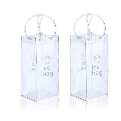 2 PCS Ice Wine Bag with Handle Portable Collapsible Clear Wine Pouch Cooler for Party,Outdoor,Champagne,Cold Beer