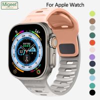 Migeet สายรัดข้อมือซิลิโคนสำหรับสายคาด Apple Watch,สร้อยข้อมือแนวสปอร์ตสำหรับ Iwatch รุ่น8 7 6 SE 5 4ขนาด49มม. 45มม. 44มม. 40มม. 41มม. 38 42มม.