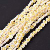 1Strand  Handmade Millefiori Glass Bead Strands Flower Champagne Gold 7.5-9x3mm Hole: 1mm about 55-57pcs/strand