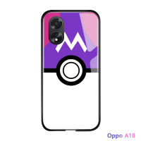 เคสใส่โทรศัพท์สำหรับ OPPO A18 A38 Pocket Monster ลายโปเกบอลเคสมันวาวกระจกเทมเปอร์กันกระแทก