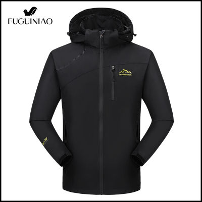 FUGUINIAO เดินป่าตั้งแคมป์กันลมสำหรับผู้ชาย,Jaket Daki Gunung แจ็คเก็ตมีฮู้ดกันน้ำเสื้อแจ็คเก็ตขนาดใหญ่สำหรับทุกเพศ