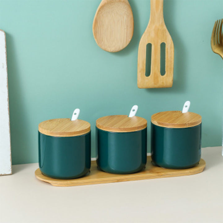 household-ceramic-seasoning-jar-with-wood-cover-kitchen-supplies-seasoning-box-seasoning-can-salt-shaker-condiment-box