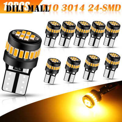 ในสต็อก194หลอดไฟไฟ LED T10 168 W5W 2825อำพัน12V 3000K 500LM ชิปเซ็ต3014 24-SMD สำหรับเปลี่ยนหลอดไฟ LED (แพ็คละ10ชิ้น)