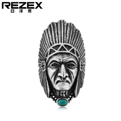REZEX เครื่องประดับแฟชั่นเฉพาะบุคคลหัวหน้าเผ่าอินเดียนแหวนเหล็กไทเทเนียม