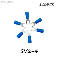 SV2-4 100PCS/Pack Blue Insulated Spade Terminal Block Connector Electrical Furcate Pre-insulated End Fork Crimp Cable Wire