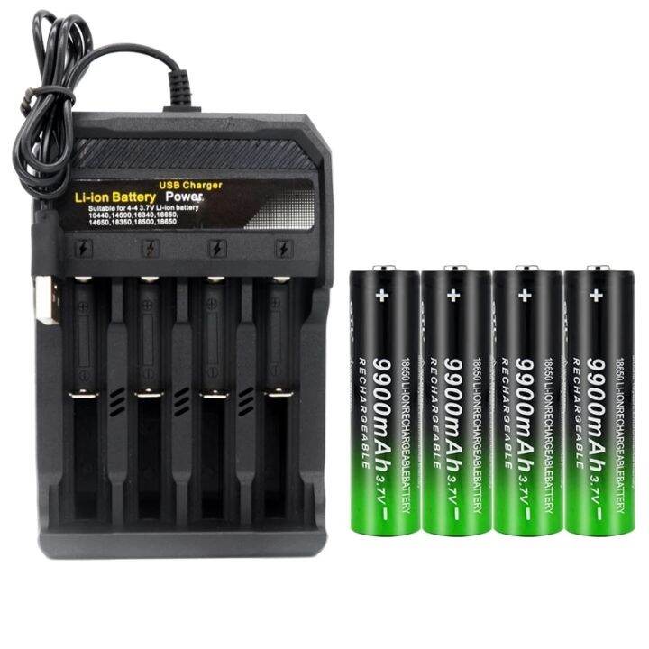 3.7V 9900mAh 18650 Battery USB Charger + Rechargeable18650 Battery ...