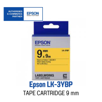 TapePump 9 mm. Black On Yellow  Epson เทปพิมพ์อักษร 9 มม. ดำพื้นขาว  LK-3YBP ของแท้