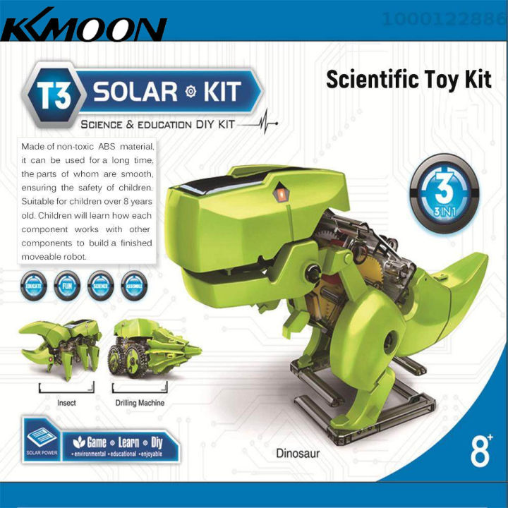 kkmoon-หุ่นยนต์พลังงานแสงอาทิตย์3-in-1แบบทำมือเด็กพลังงานแสงอาทิตย์ฉลาดของเล่นของเล่นทำด้วยมือด้วยพลังงานแสงอาทิตย์ชุดทดลองวิทยาศาสตร์ของเล่นวิทยาศาสตร์ไดโนเสาร์หุ่นประกอบเครื่องเจาะแมลง