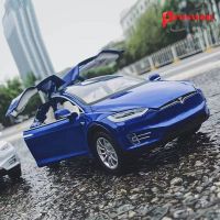 เปาซีหลุน 1:24 เทสลา ModelX โลหะผสมแสงสีเสียงดึงกลับรถสปอร์ตพลังงานใหม่รุ่นรถรางของเล่นของขวัญ ~