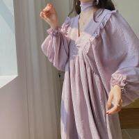 Heydress Dress Solid Ulzzang Leisure Lovely Preppy Style Student Sweet Girl Chiffon Summer V-neck Retro Vintage Baggy Loose Maxi