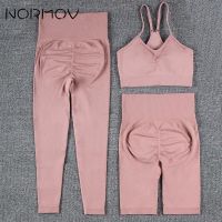 【CW】 NORMOV 2/3 Pcs Yoga Sets Solid Seamless Sports Sets High Waist Leggings Shorts Push Up Bra Gym Suits Gym Sets Womens Outfits