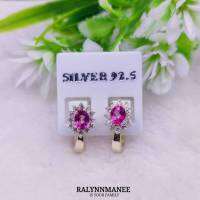 T6446 ต่างหูพลอยพิงค์โทพาซแท้ ( Pink topaz ) แบบอิงลิชล็อค ตัวเรือนเงินแท้ 925 ชุบทอง