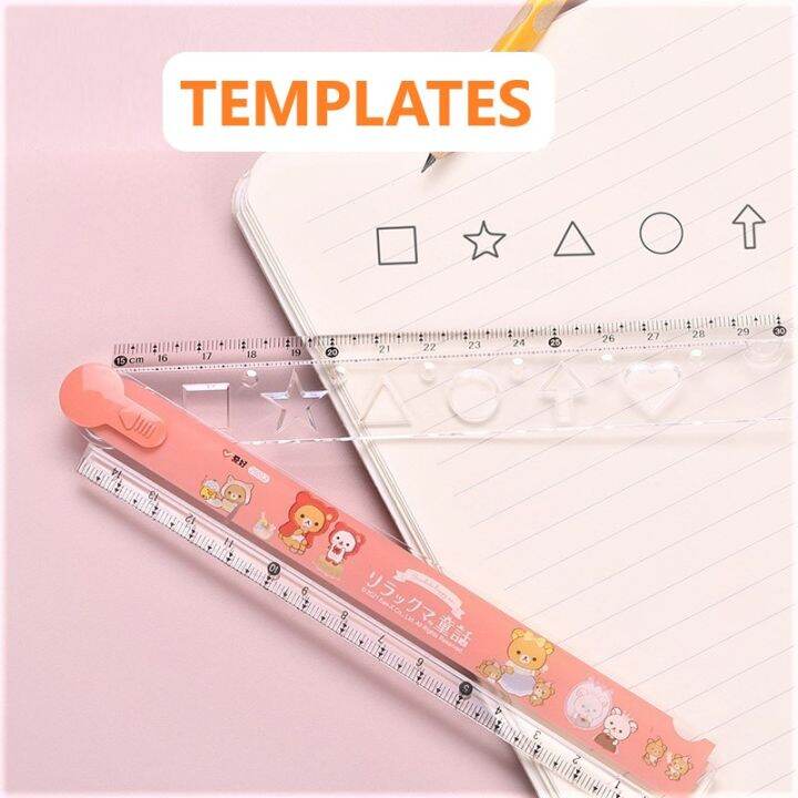 16/30cm Flexible Folding Ruler with Drawing Templates Cute Teddy Bear ...