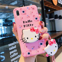 U Top เคสสำหรับ VIVO Y91C Y90 Y1s แฟชั่น Hello Kitty เคสโทรศัพท์ผู้ถือ Lanyard Soft TPU ฝาหลัง