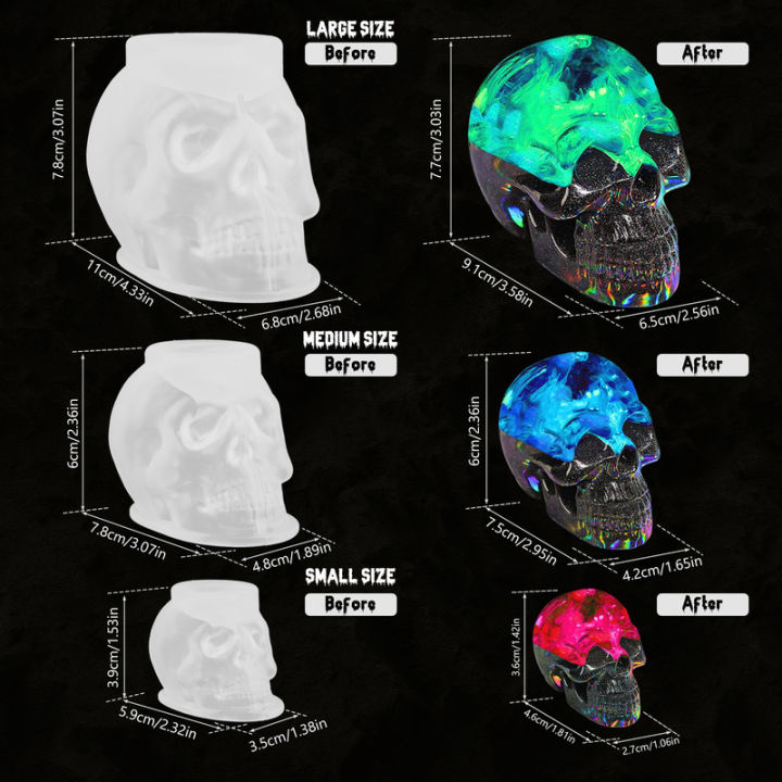 3ชิ้นแม่พิมพ์เรซินกะโหลกศีรษะแม่พิมพ์รูปหัวกะโหลกซิลิโคนใช้ซ้ำได้ยืดหยุ่น3d-หัวกะโหลกแม่พิมพ์เรซินไม่ติดแม่พิมพ์แม่พิมพ์ขึ้นรูปหัวกะโหลกสามารถซักได้แม่พิมพ์เรซินมีความยืดหยุ่นแม่พิมพ์เรซินกะโหลกศีรษะ