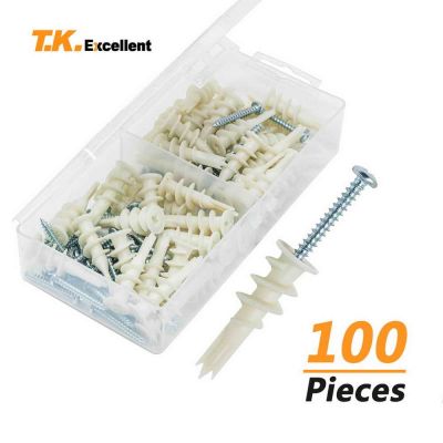 【CW】 100Pcs Drywall Ribbed with Tapping Screws Wall Plasterboard Plastic
