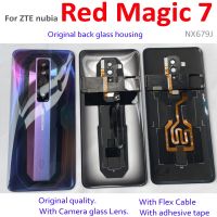 ซองเก็บแบตเตอรีฝาครอบกระจกด้านหลังของแท้สำหรับ ZTE Nubia Red Magic 7 NX679J เคสฝาหลังพร้อมสายเคเบิลงอได้เลนส์กล้องถ่ายรูป