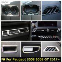 “{》} อุปกรณ์สแตนเลสสำหรับ Peugeot 3008 5008 GT 2017 -2022กล่องขับเคลื่อนหลัก/หลอดไฟหน้า/ถ้วยน้ำ/แผ่นปิดแอร์