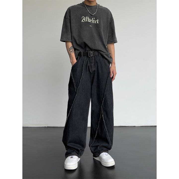 2023ใหม่ผู้ชายกางเกงยีนส์ฮาราจูกุเย็บปะติดปะต่อกันถุงแฟชั่น-o-versize-กางเกงยีนส์ชายสบายๆกางเกงขากว้าง-streetwear-s-5xl