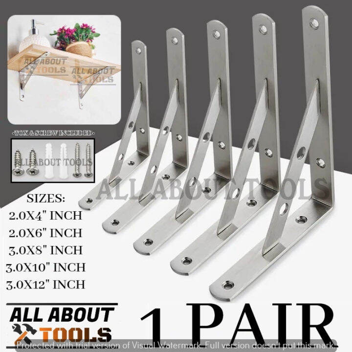 (AAT) 1 PAIR Stainless Steel Triangle Brackets Wall Shelf Bracket Heavy