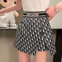 【High Quality】23 PRE Autumn New French Letter Ribbon Jacquard Zipper Slim High Waist Shorts Skirt with A Slim A-line Display