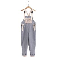 Cartoon Embroidery Cute Women Jumpsuits 2021 Autumn Sweet Ladies Cotton Playsuits Front Pocket Cute Bf Bib Ankle Length Pant