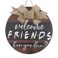 Front Door Decoration Rustic Friends Sign Round Wood Wreath With Bow-Knot Farmhouse Wall Decor Wooden Hangings Home Sign Porch Sign For Christmas cool