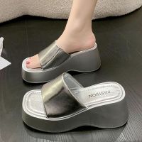 Fashion Silver Wedge Slippers Women Summer 2023 Non Slip Chunky Platform Sandals Woman Thick Sole PU Leather Slides Beach Shoes