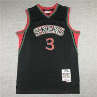 Mitchell &amp; Ness NBA Philadelphia 76Ers #3 Allen Iverson Black Plaid Jersey Mens Basketball Jerseys
