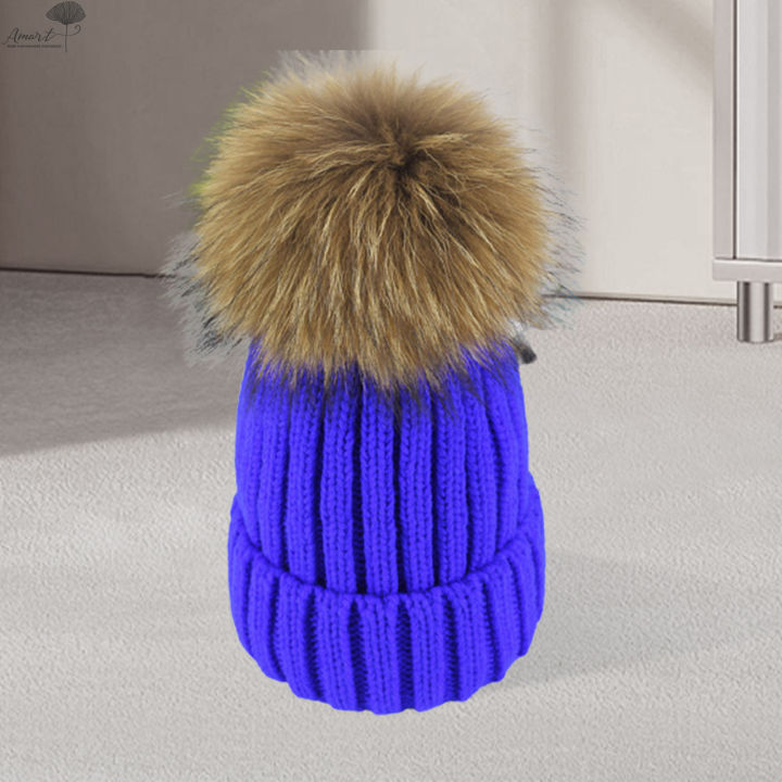 amart-หมวกไหมพรมผู้หญิง-หมวกหมวกบีนนี่หมวกหัวกะโหลกขนปุยเทียมหมวกบีนนี่กันหนาวถักสำหรับอากาศหนาว