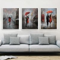 Modern Abstract Posters and Prints Wall Art Canvas Painting Wall Decoration Streetscape Lovers in the Rain Pictures for Bedroom