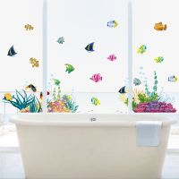 Cartoon Undersea Colored Fish Wall Sticker Kids Rooms Bathroom Decorations Wallpaper Mural Removable Glass Window Stickers New