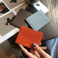 Custom Letters Pebble Grain Genuine Leather Credit Card Holder Ultra-thin Small Card Cover Fashion Simple Card Case Short Wallet Card Holders